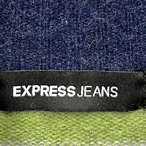Express Jeans Lambswool Full Zip Stripe Multicolor Sweater Indie Y2K 90’s Sz L - Picture 13 of 14